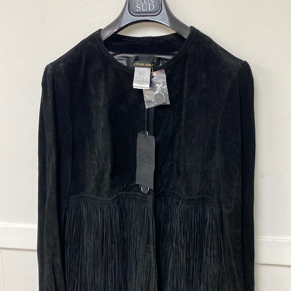 Plein Sud Paris Suede Black Jacket Fringe Rare New With Tag - Picture 4 of 16